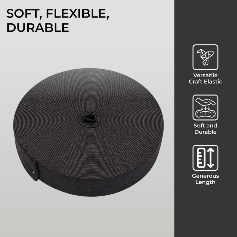 H&S Black 24mm Elastic Band for Sewing and Knitting - 10 Metre Roll - Heavy Duty, Black, Knit - Image 4